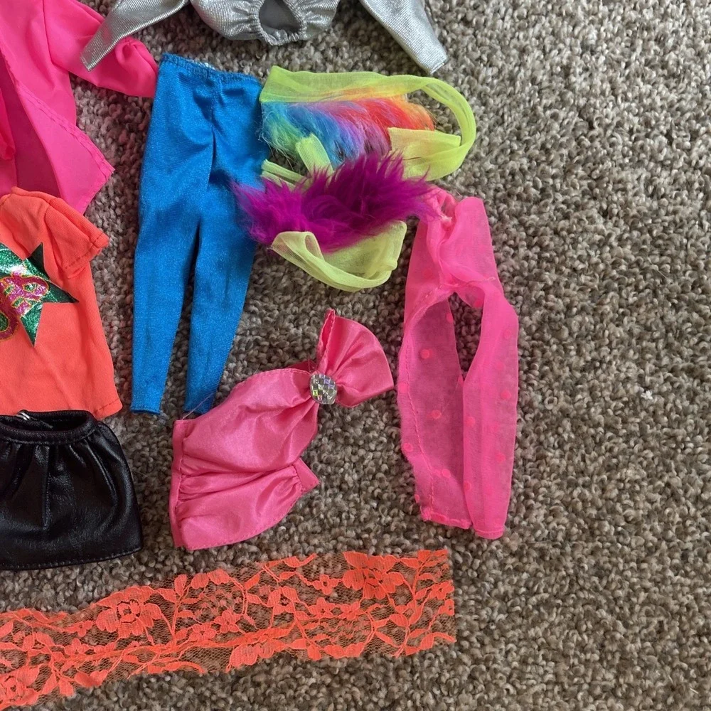 Vtg Rockers Barbie Clothes Lot 80s Neon Accessories Lot Short Tights‎ Fur Skirts